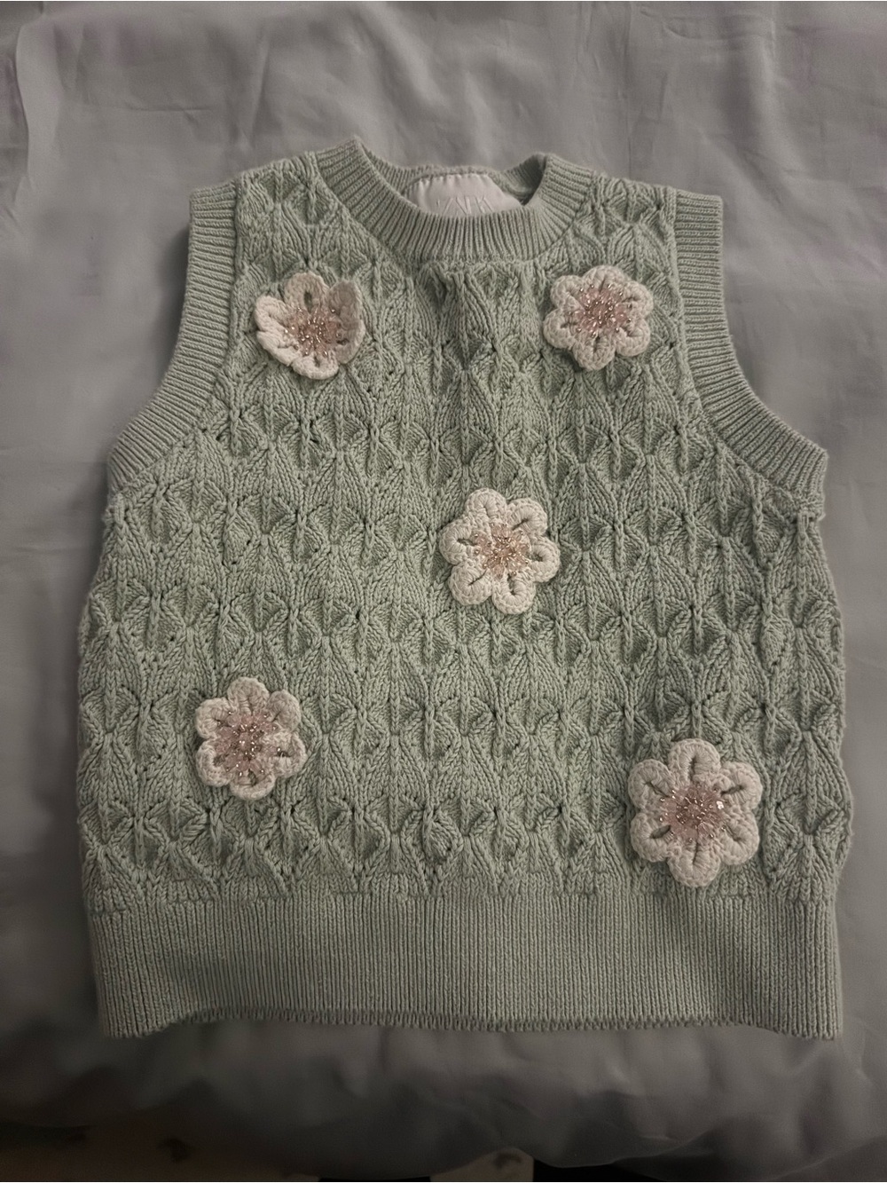 Zara Pale Mint Crochet Flower Tank